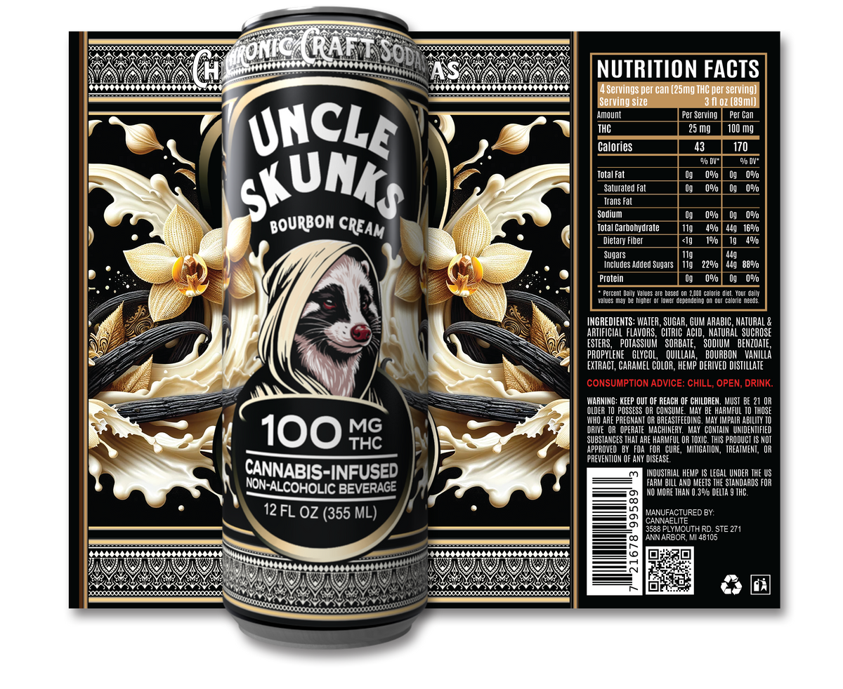 Uncle Skunks Bourbon Cream 100mg Chronic Craft Soda (12oz) (3)