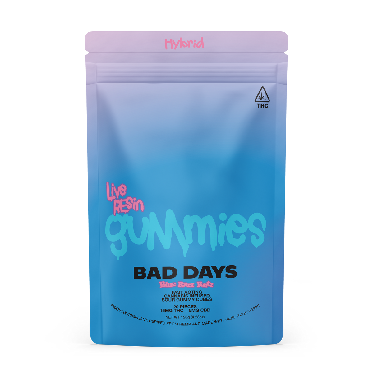 Bad Days Blue Razz Rntz Live Resin THC Gummies 400mg