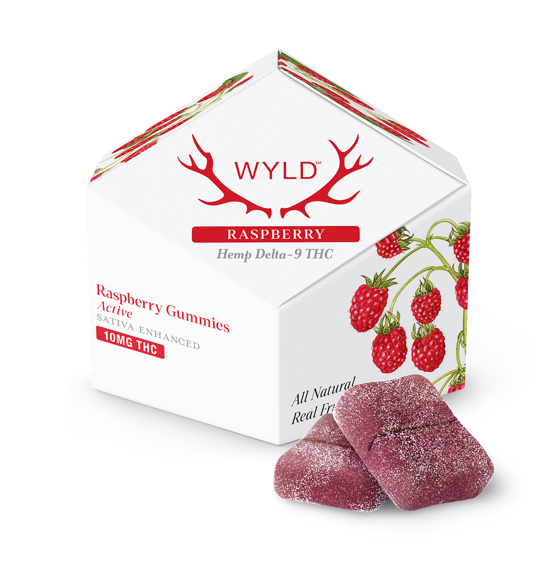 Wyld Raspberry Active THC gummies 10mg 10ct real fruit pack