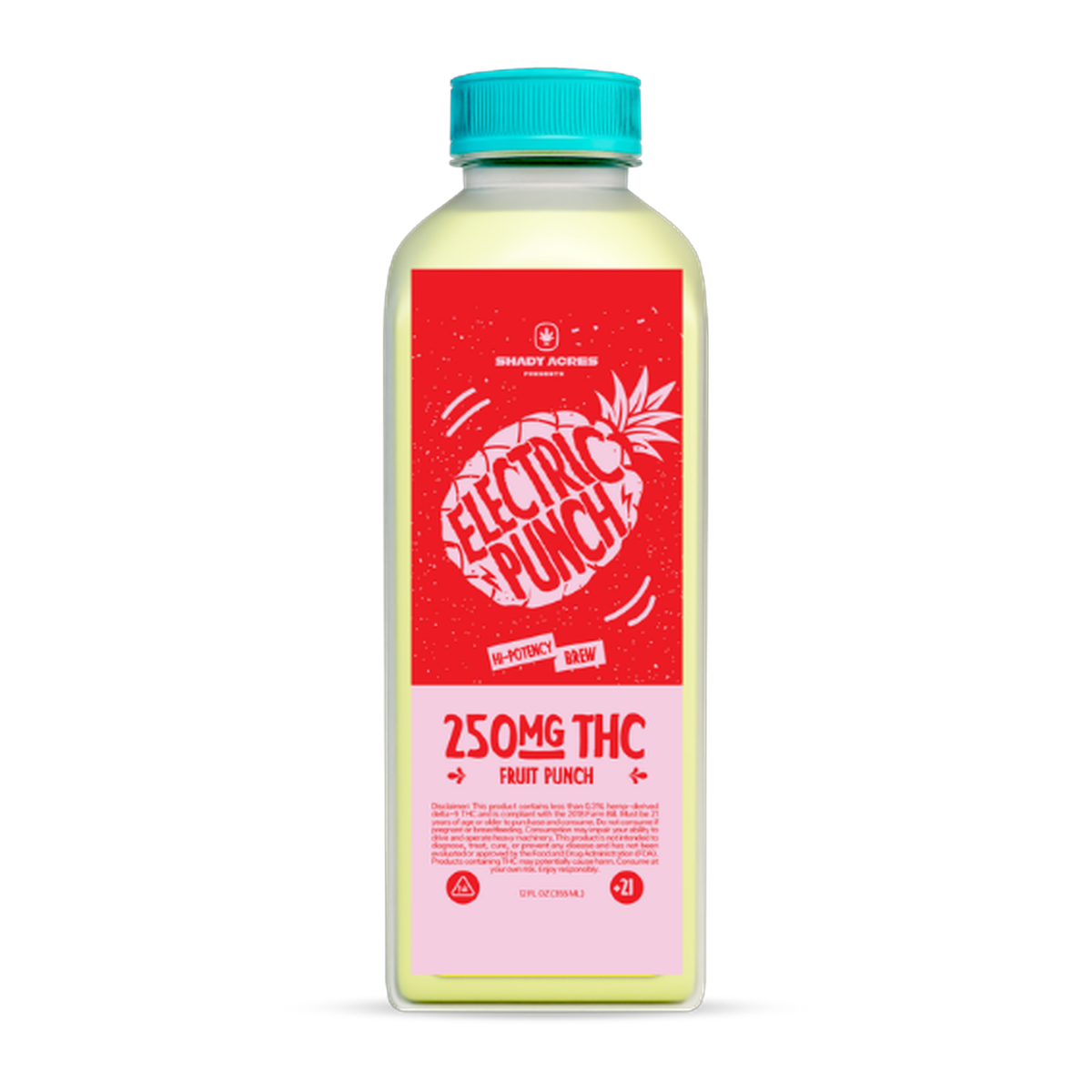 Shady Acres 250mg THC Electric Punch fruit punch bottle render